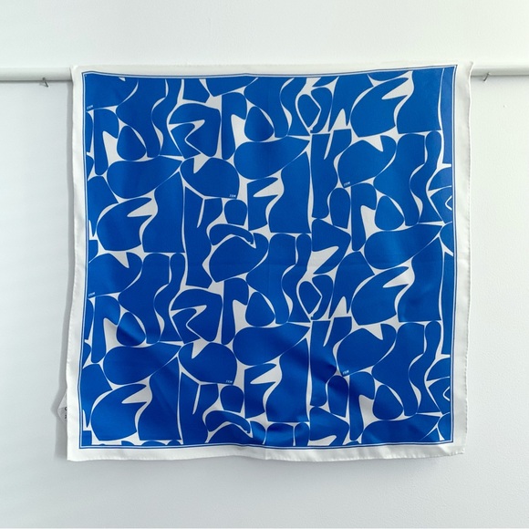 Frame Denim Blue White Abstract Silk Scarf NWOT - Picture 1 of 7